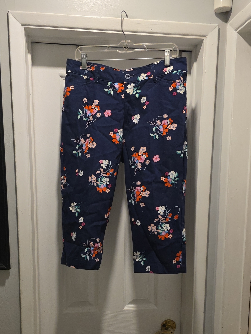 St. John Navy Floral Trim Pants